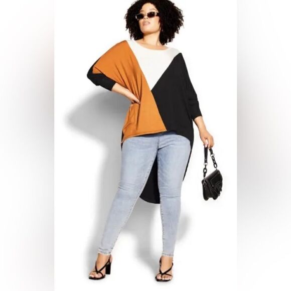 City Chic Celine Top Honey Yellow Black White size XXL (24) - Picture 1 of 7